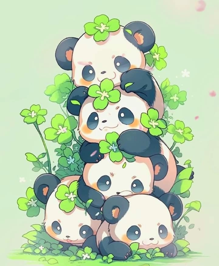 Pandas chibi nhóm panda chibi siêu dễ thương tập hợp