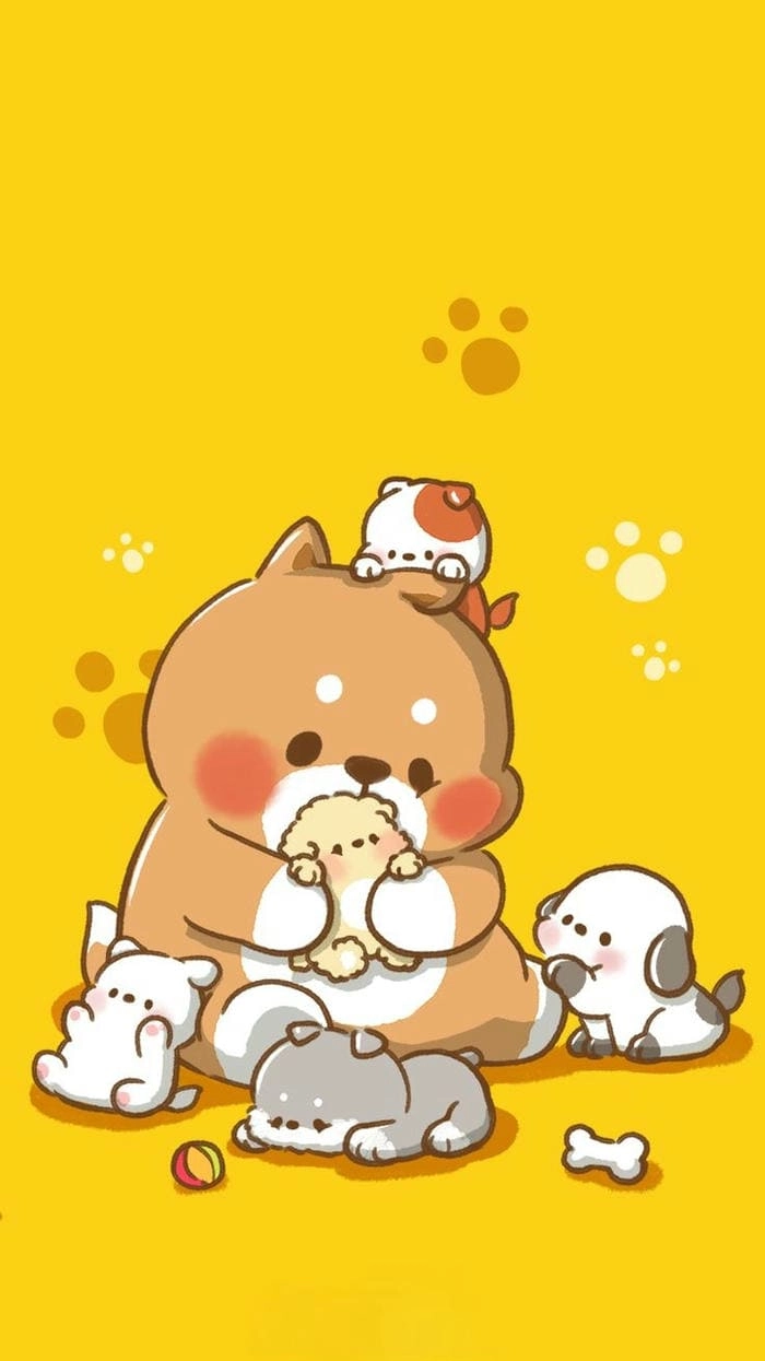 Hình nền chó shiba chibi lém lỉnh và ngộ nghĩnh