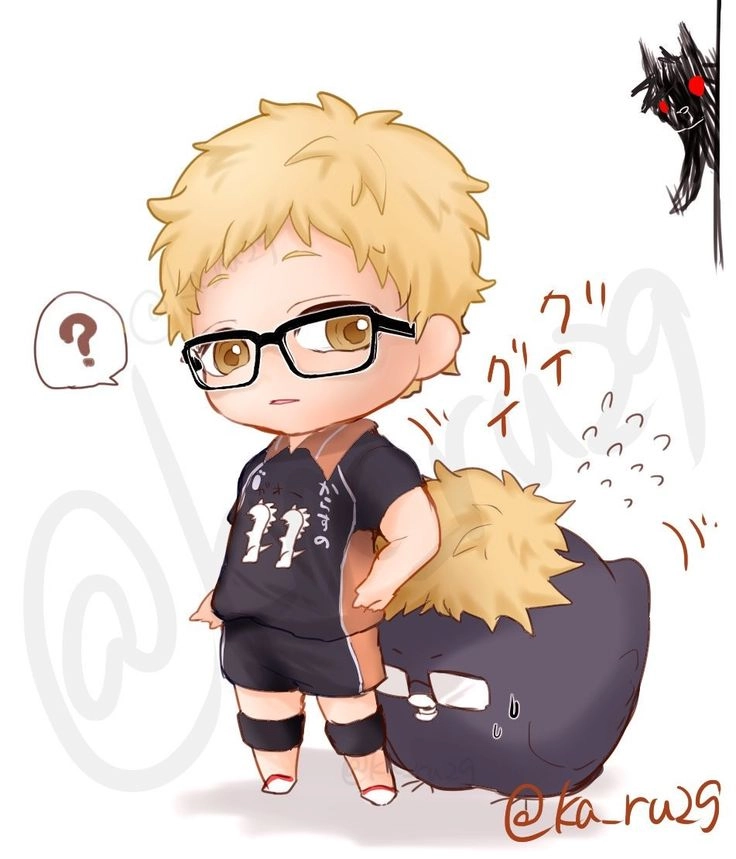 Chibi Tsukishima mang vẻ ngầu trong hình dáng bé