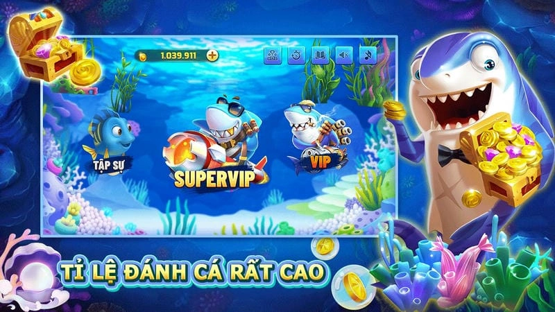 Người chơi sử dụng súng mạnh để săn cá lớn tại Vipwin.