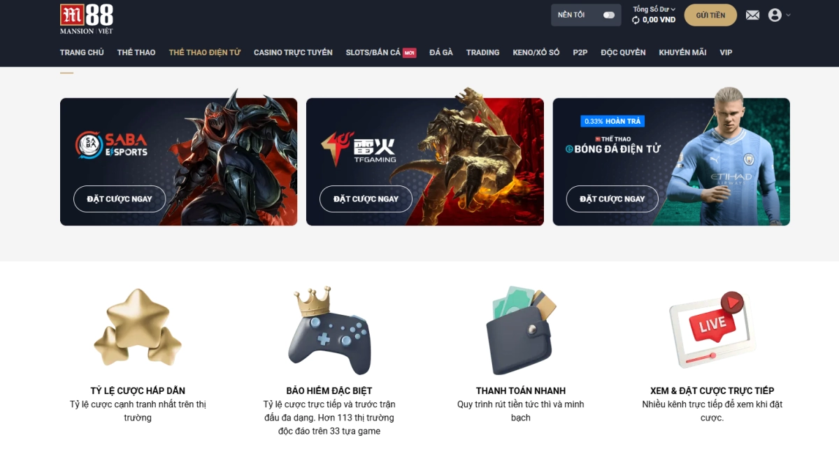 Kèo thể thao điện tử cũng được yêu thích tại M88