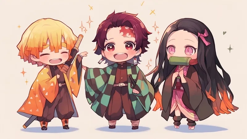 Demon Slayer characters chibi giữ nét riêng từng nhân vật.