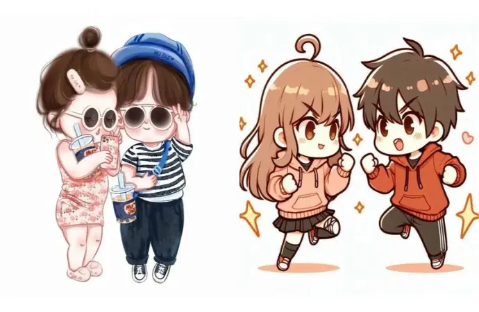 Khám phá hình chibi cặp đôi cute mang cảm xúc đầy màu sắc