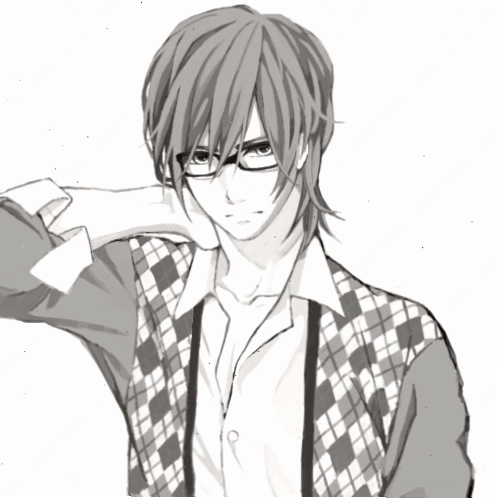 Ảnh Anime boy đen trắng buồn khi đang đeo kính, ánh mắt nhìn xa xăm