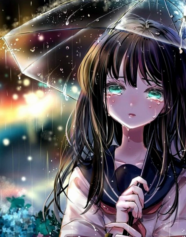 Ảnh anime nữ khóc, quặn đau lạc lõng giữa dòng đời
