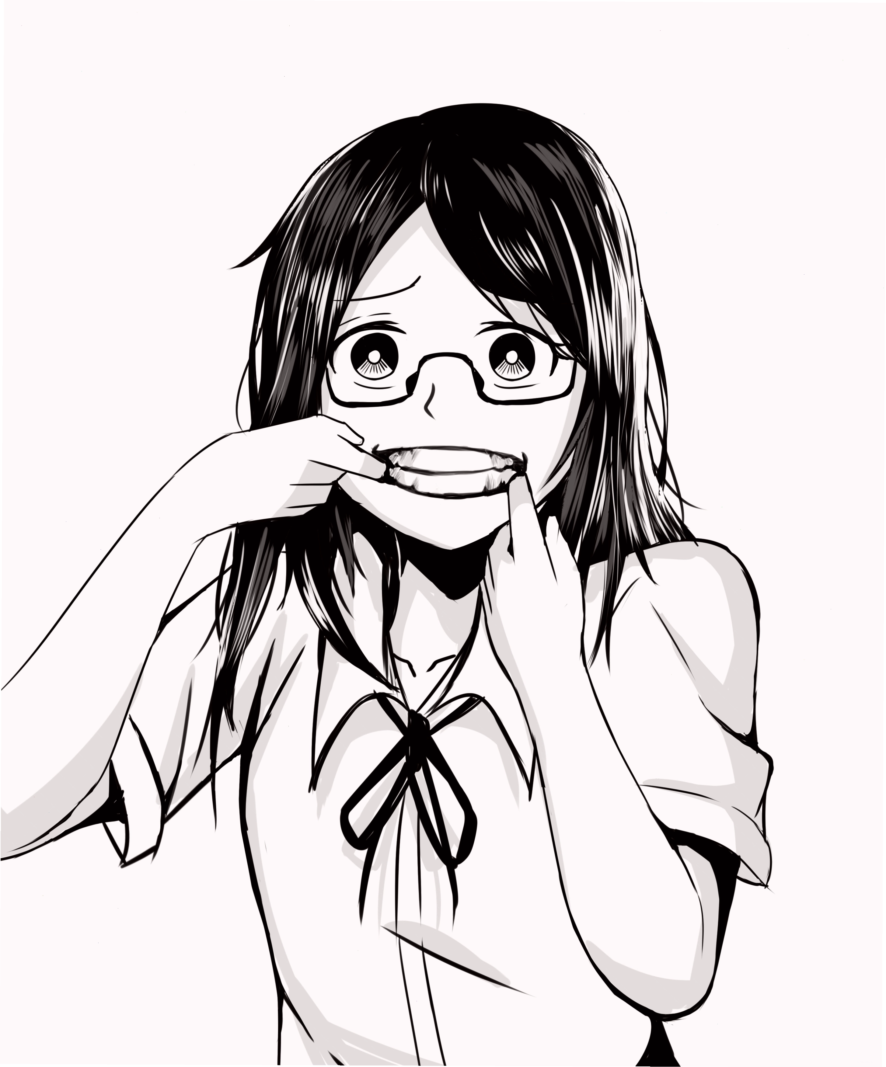 Ảnh anime trắng đen nữ đang cười