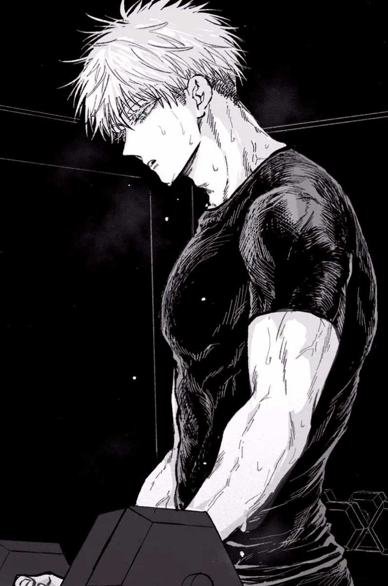 Anime nam đen trắng trong không gian tĩnh lặng, suy tư