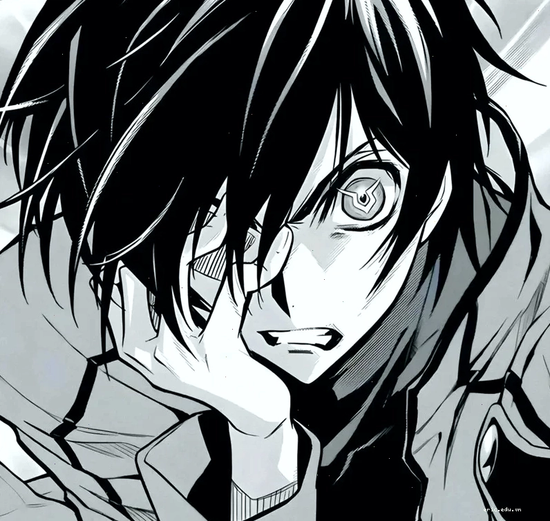 Anime trắng đen nam với ánh nhìn sâu thẳm