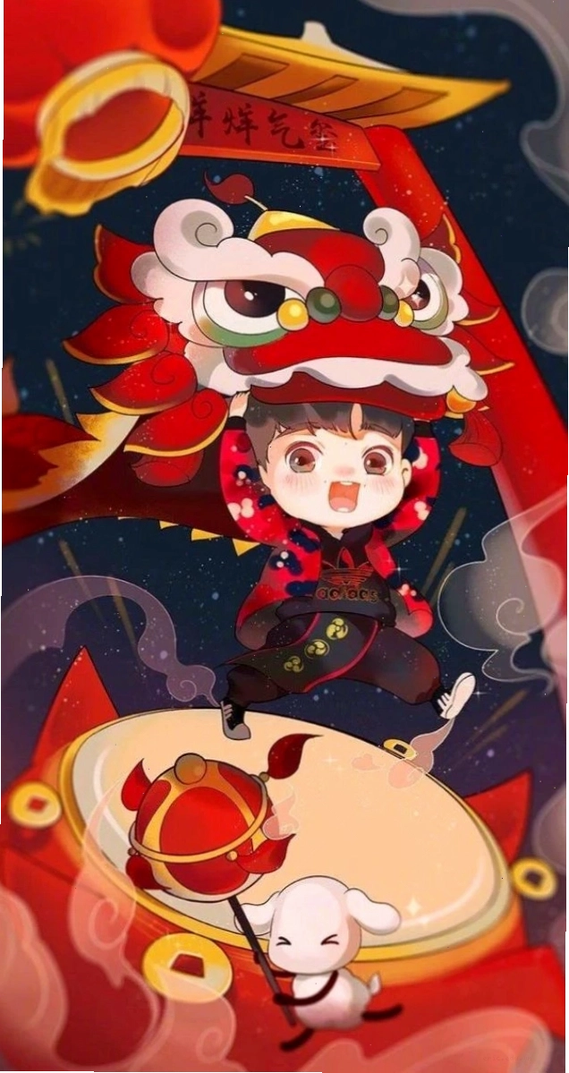Avatar tết anime dễ thương với trang phục truyền thống