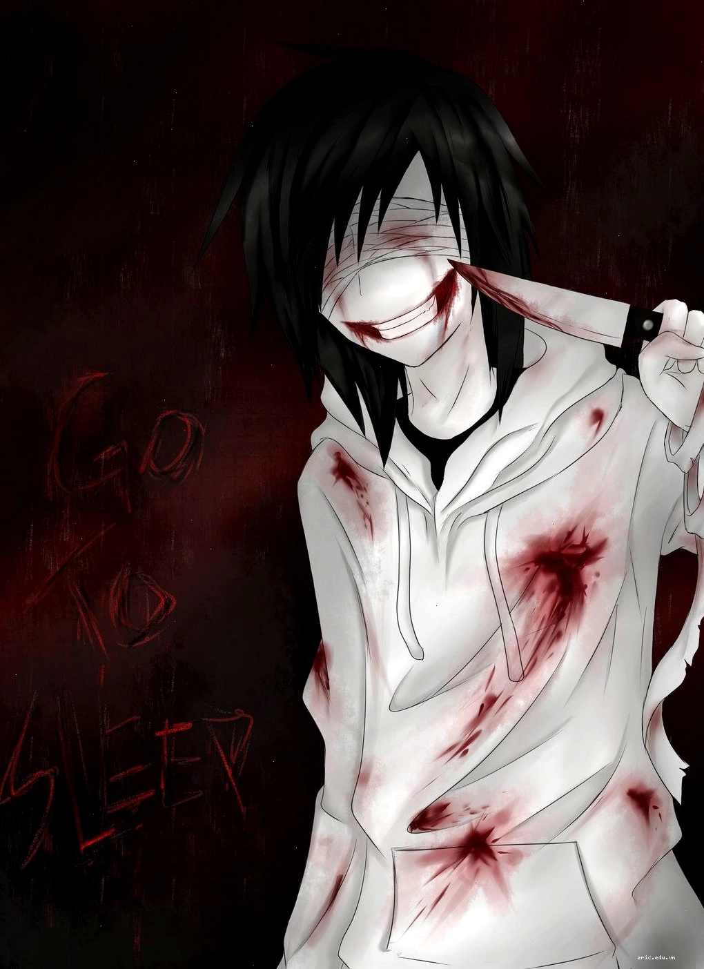Background Jeff the Killer anime với tông màu đỏ chủ đạo