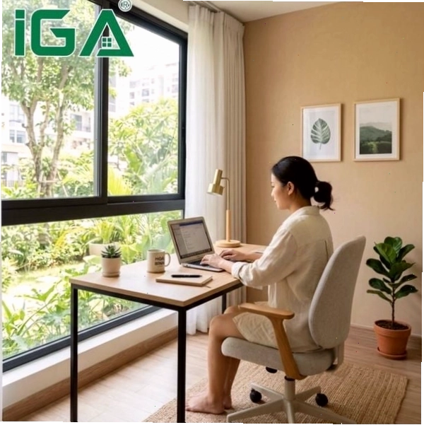 Bàn làm việc màu trắng xám hiện đại cho người mệnh Kim