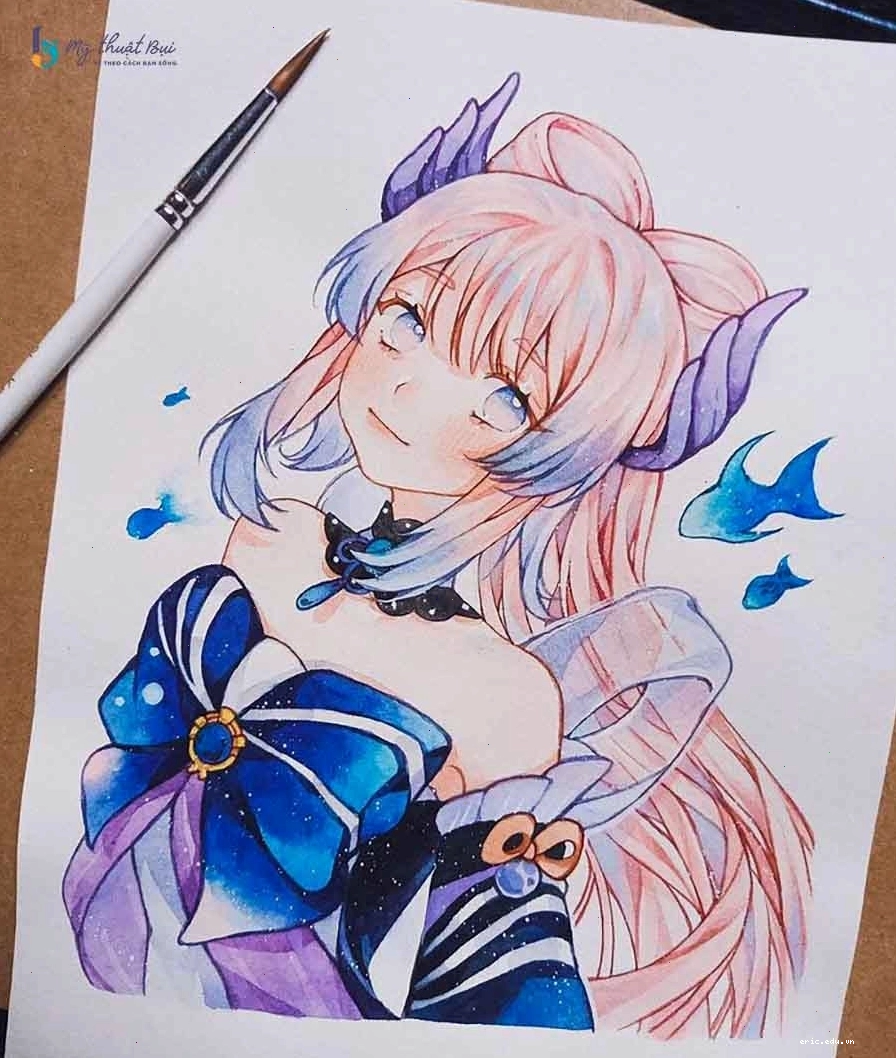 Cận cảnh đôi mắt anime nữ to tròn với nhiều lớp lông mi cong vút