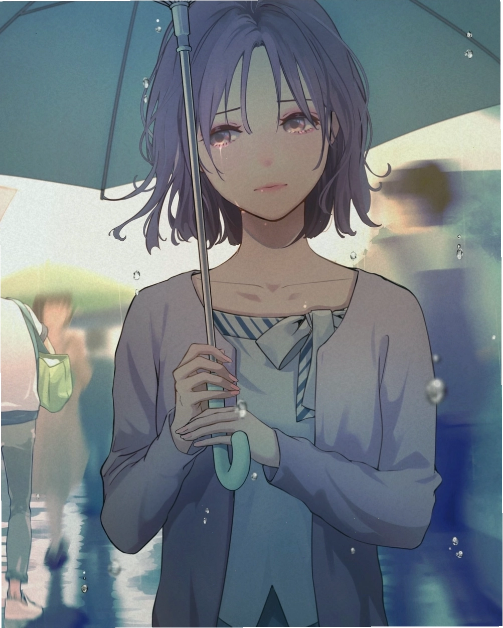 Cặp đôi anime với gương mặt buồn bã nhìn nhau lần cuối