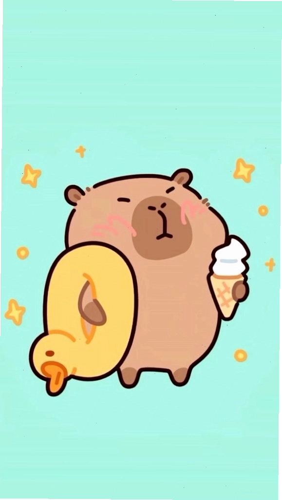 Capybara cõng vịt vàng trên nền xanh
