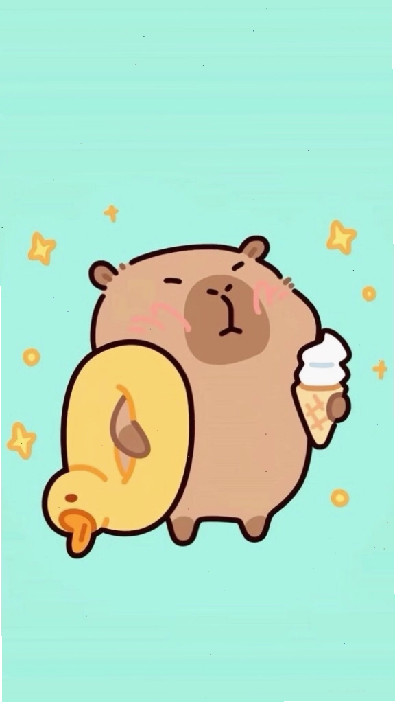 Capybara cõng vịt vàng trên nền xanh