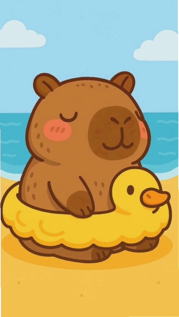 Capybara thư giãn tắm biển trên phao vịt
