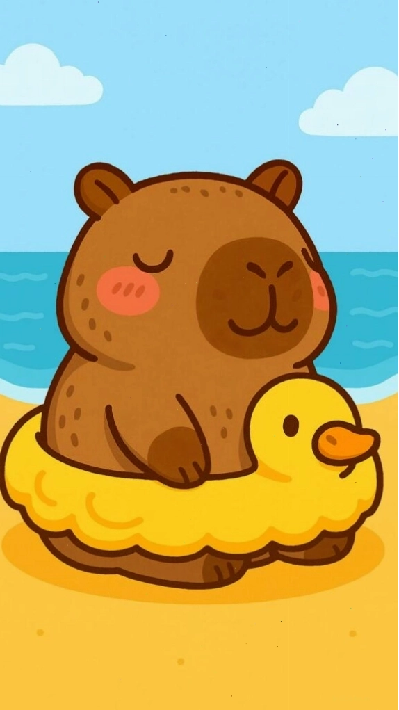 Capybara thư giãn trên biển với phao vịt