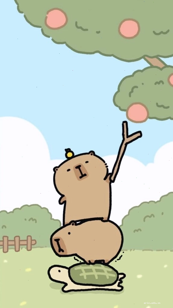 Capybara xếp chồng lên rùa hái quả