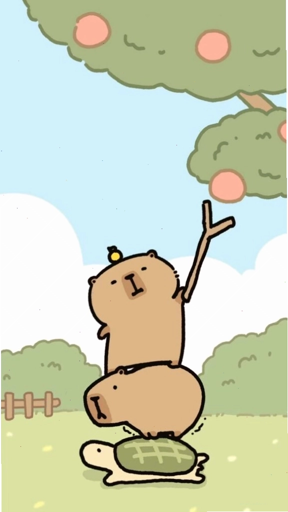 Capybara xếp chồng lên rùa hái quả, tạo hình ảnh vô tri độc đáo