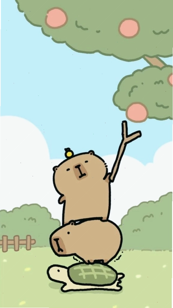 Capybara xếp chồng lên rùa hái quả, tạo nên cảnh tượng hài hước