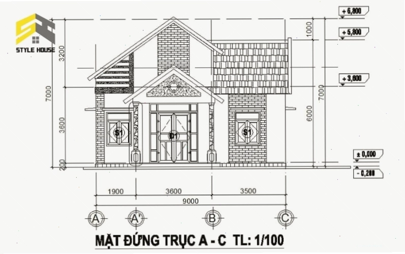 Chiều cao nhà cấp 4 tiêu chuẩn từ 3m đến 3.3m giúp không gian thông thoáng.