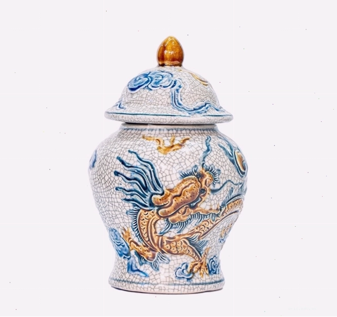 Chóe thờ Bát Tràng tích rồng men rạn - Gốm Sứ Phúc Lộc Viên Minh