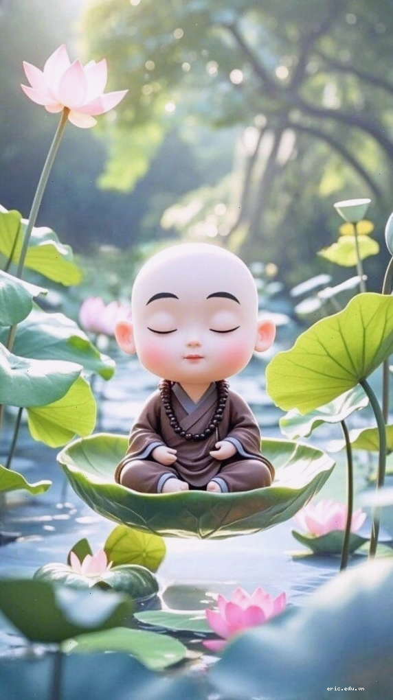 Chú tiểu ngồi thiền giữa đài sen 3D
