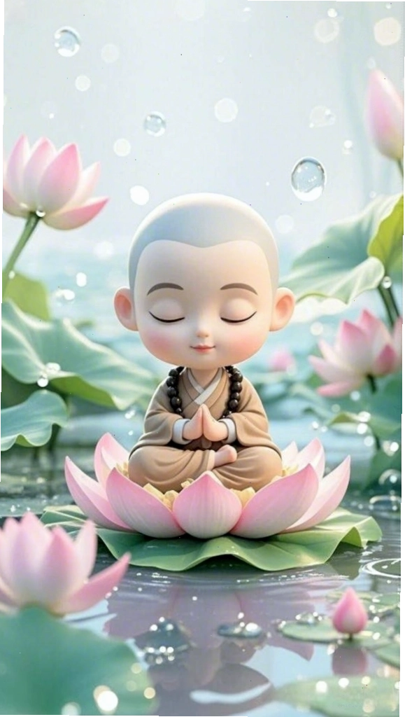 Chú tiểu ôm đóa sen, lòng an lạc 3D