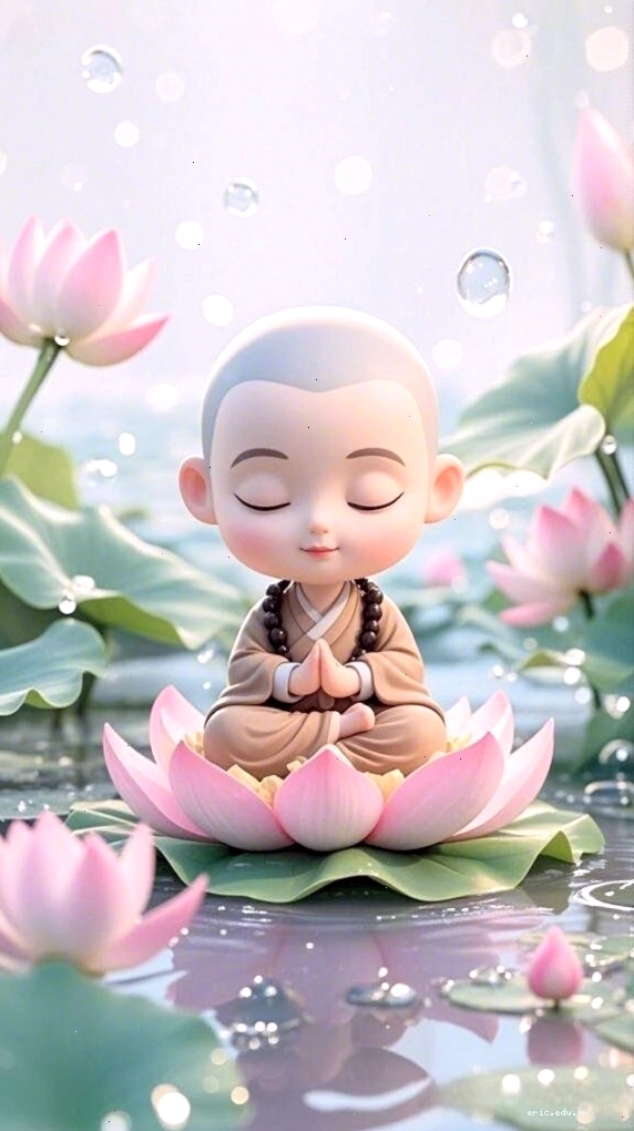 Chú tiểu ôm đóa sen, tâm hồn an lạc và thanh thản