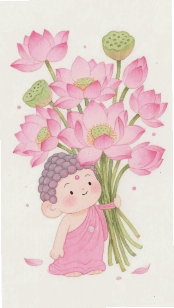 Chú tiểu ôm phúc, sen tươi thắm 3D