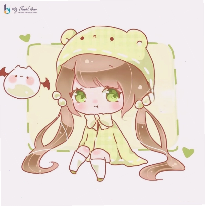 Cô gái chibi dễ thương với bó hoa