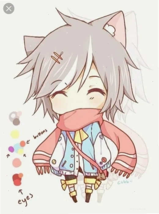 Cô gái chibi tóc xanh bên cạnh chú mèo dễ thương