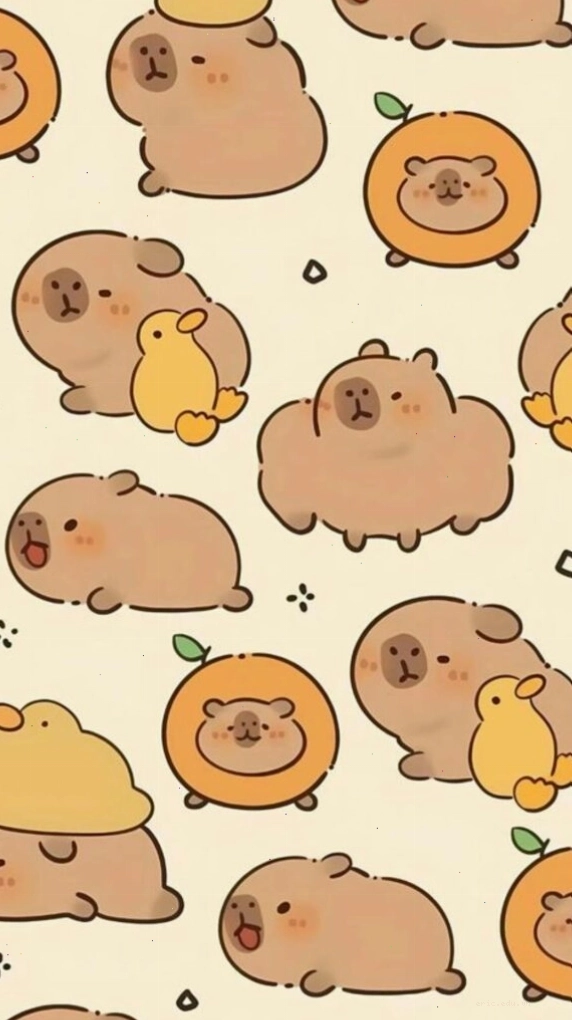 Đàn Capybara và vịt vàng trong một khung cảnh vô tri