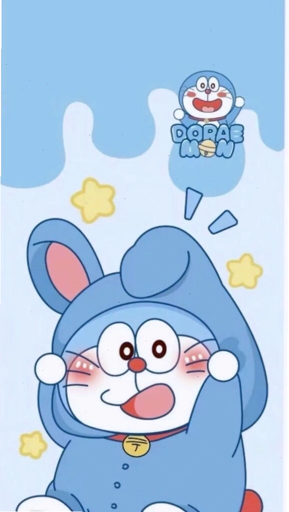 Doraemon đội mũ tai thỏ, hình nền dễ thương