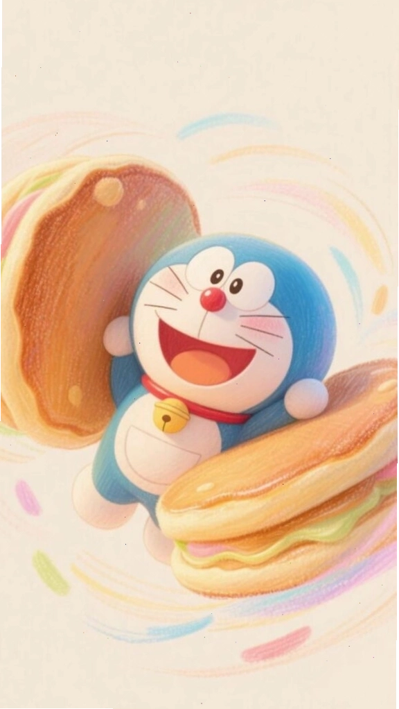 Doremon chibi đang ăn bánh rán, hình nền điện thoại dễ thương
