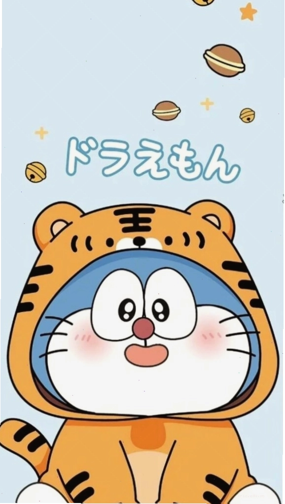 Doremon hóa trang hổ con phiêu lưu trên hình nền máy tính