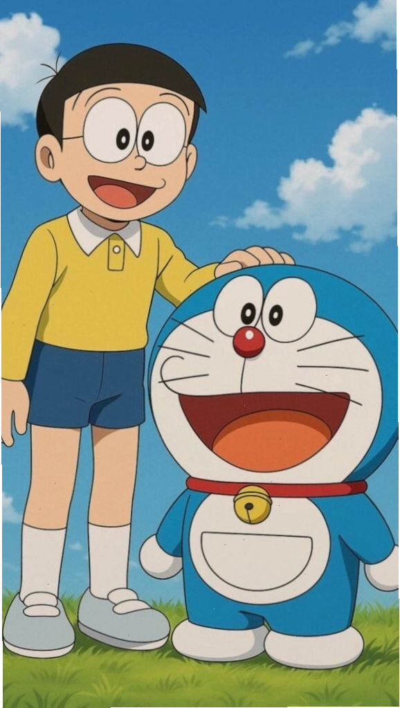 Doremon và Nobita đôi bạn thân thiết, hình nền tuổi thơ