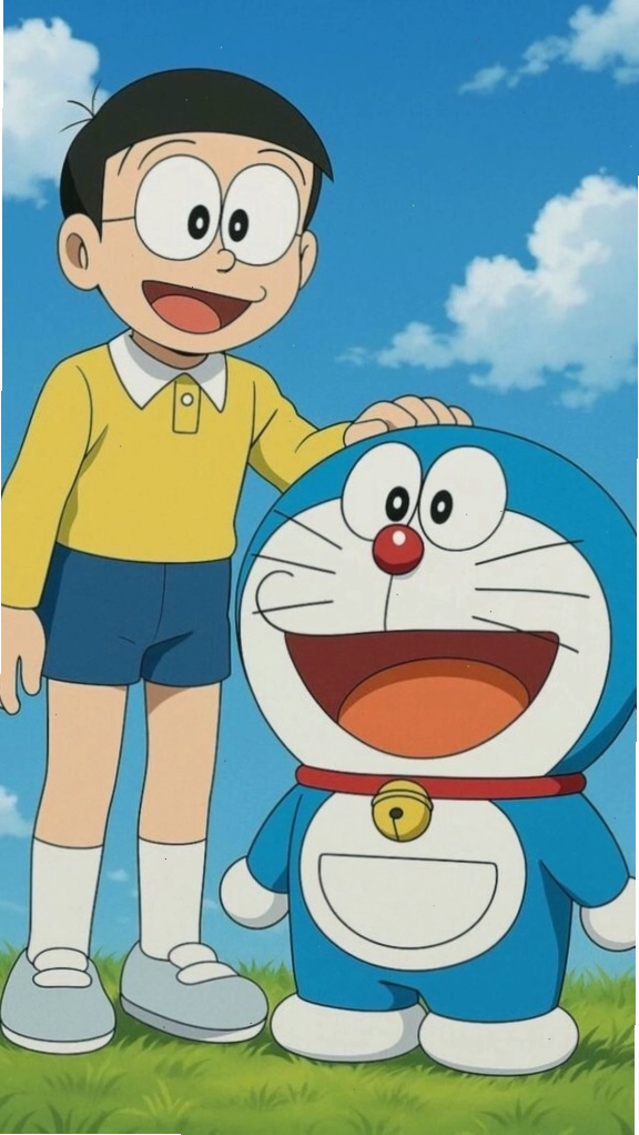 Doremon và Nobita đôi bạn thân thiết trên hình nền máy tính