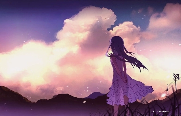 Hình ảnh anime nữ buồn khóc trong ánh hoàng hôn đẹp mắt