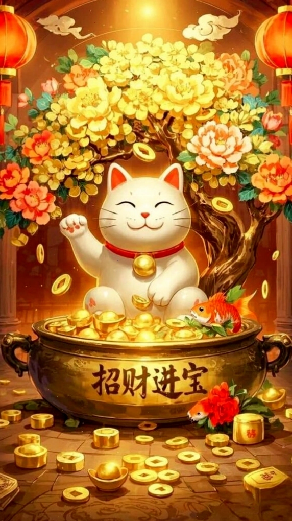Hình ảnh cây tài lộc và tiền vàng tượng trưng cho sự giàu sang