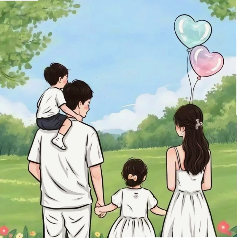 Hình ảnh gia đình 4 người anime dễ thương