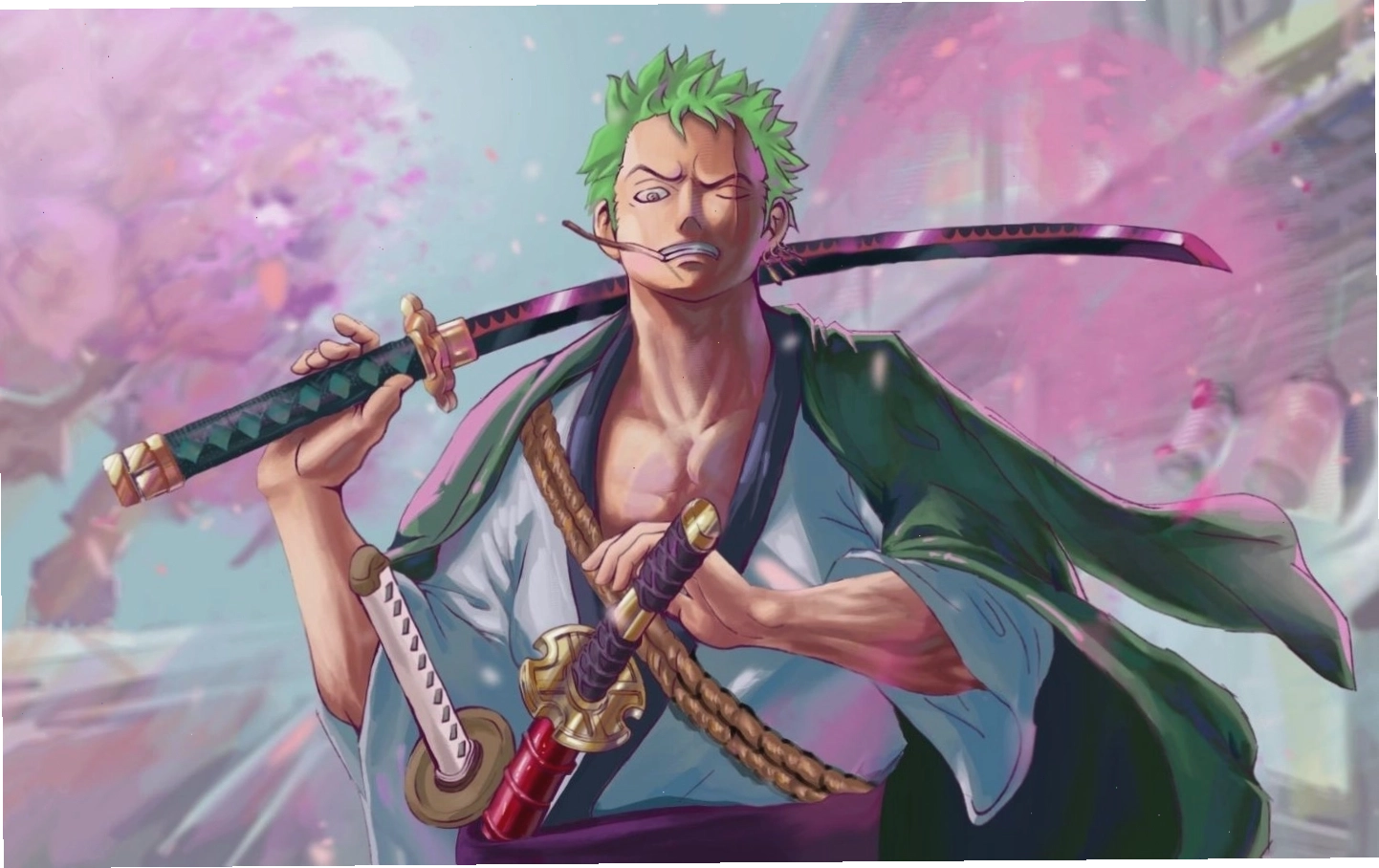 Hình ảnh Zoro chuẩn bị tung ra đòn tấn công mạnh mẽ