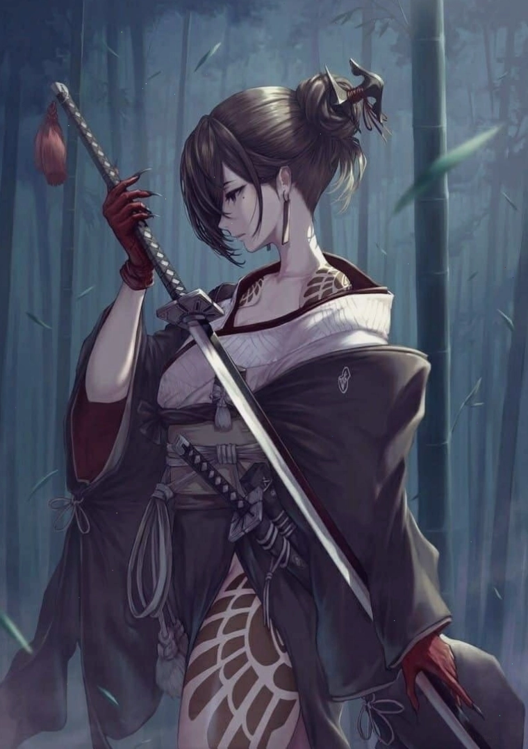 Hình anime cô gái sát thủ lạnh lùng với trang phục bó sát và ánh mắt sắc bén