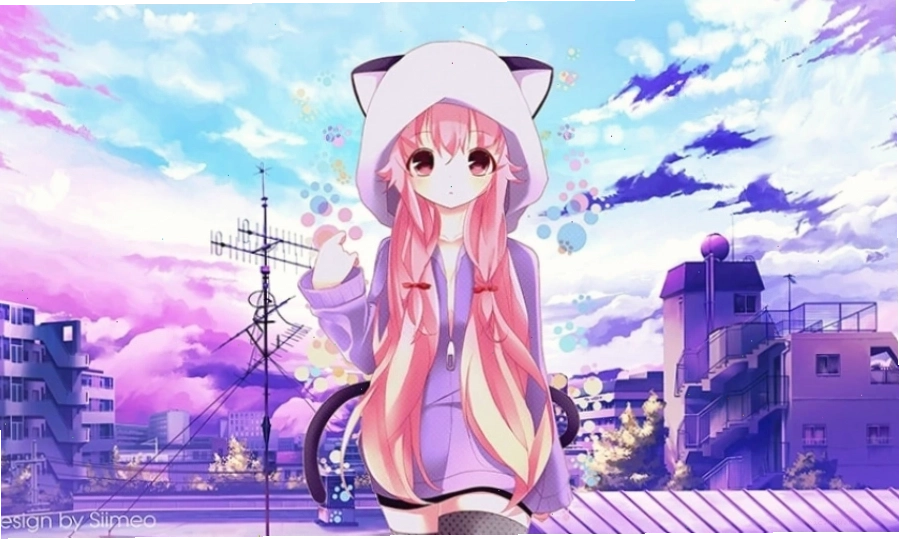Hình nền 3D cô gái anime ngồi trên đám mây, nhìn ra bầu trời sao