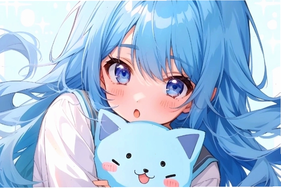 Hình nền 3D cô gái anime vui vẻ chơi đùa cùng thú cưng
