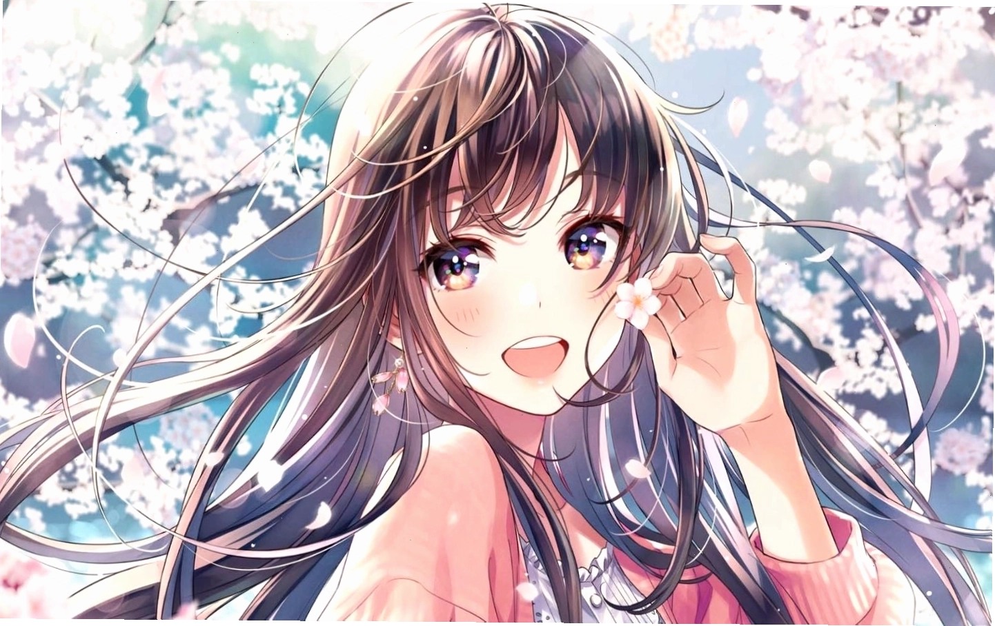 Hình nền anime dễ thương với nhân vật nữ tóc hồng và khung cảnh yên bình