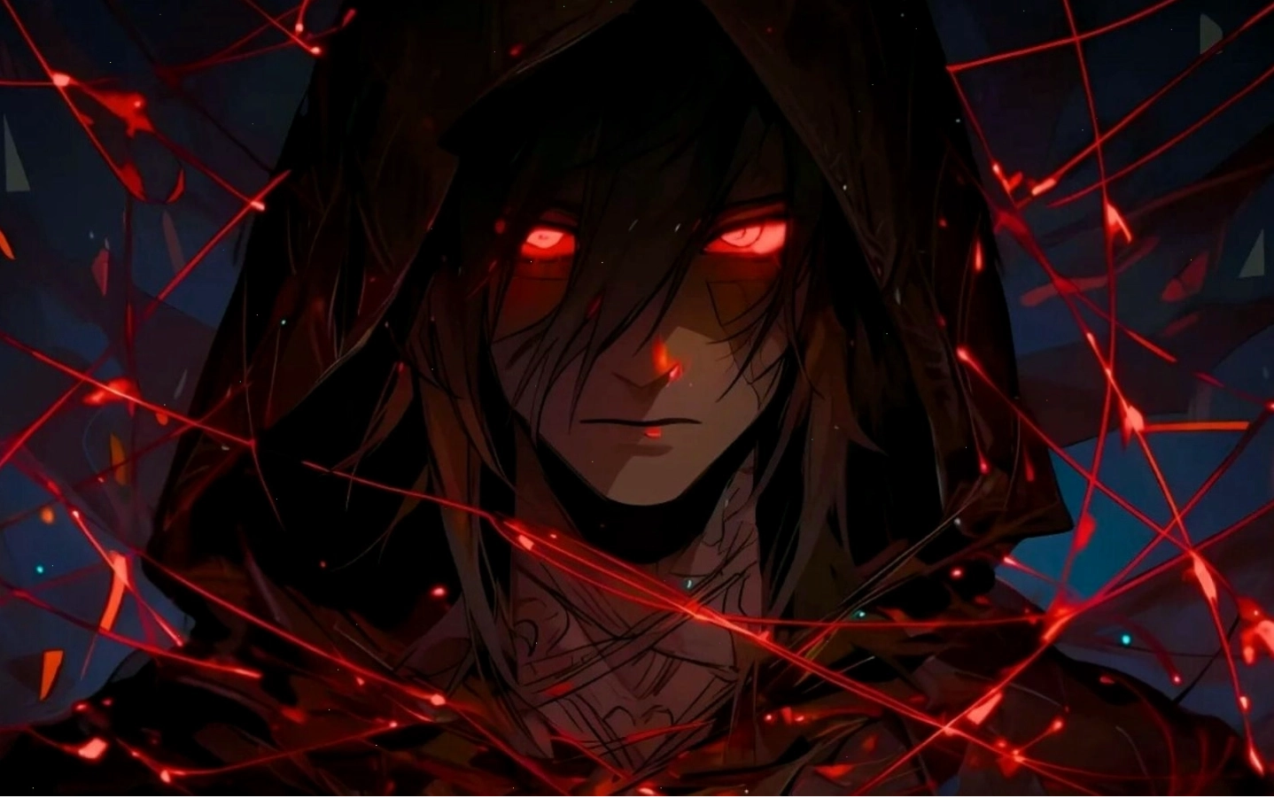 Hình nền anime ma mị, lạnh lùng với đôi mắt bí ẩn và ánh sáng ma quái