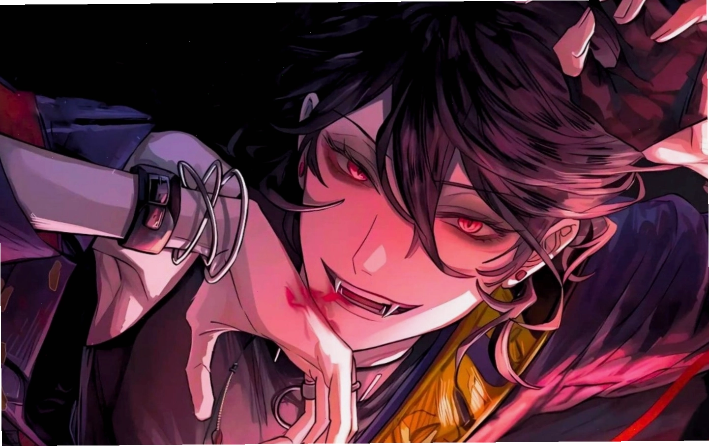 Hình nền anime với nhân vật phản diện uy lực và bối cảnh tăm tối