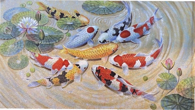 Hình nền cá chép hóa rồng 3D trên nền hoa sen