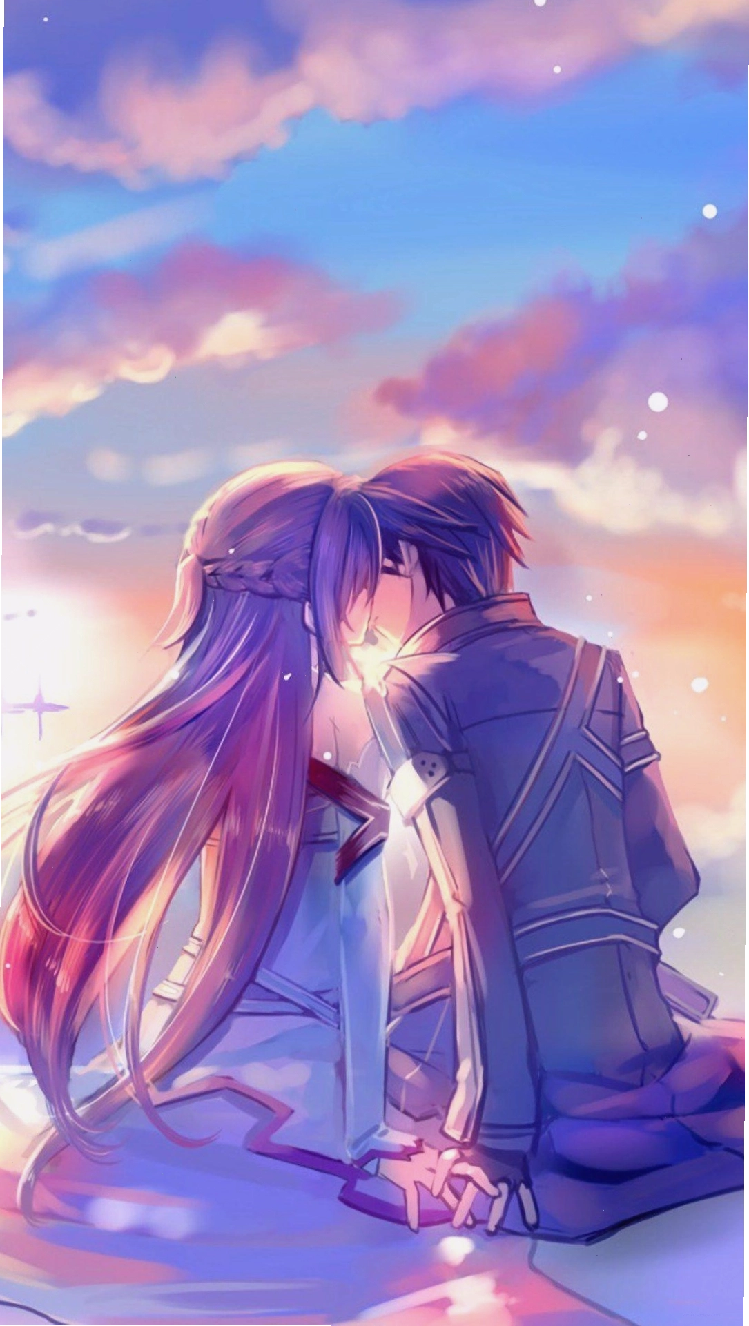 Hình nền cặp đôi anime lãng mạn dưới bầu trời sao
